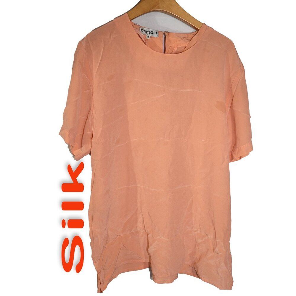 Women's 100% Silk Size L Short Sleeve Top Shirt FLAW SDK361